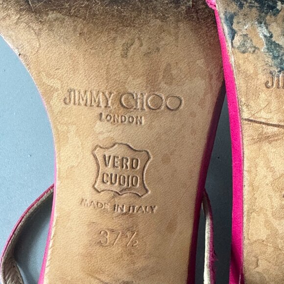 Jimmy Choo Hot Pink Leather Strappy Ankle Strap Heels, Size 37.5'' - Picture 9 of 14